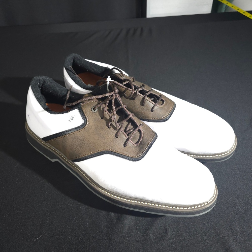 FootJoy Golf Shoes Mens 12 White Brown Saddle Spiked Athletic Cleats 57022